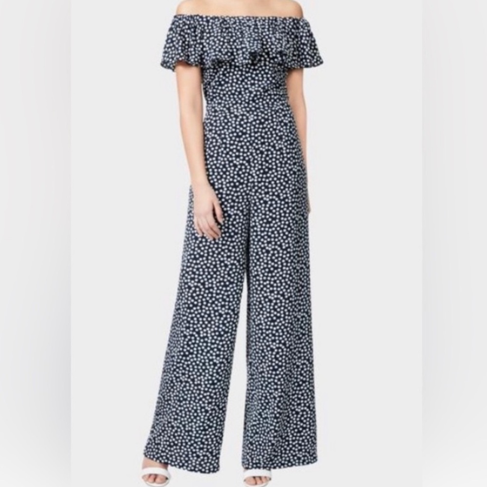 BETSEY Johnson‎ Navy White Polka Dot Ruffle Elastic Top Jumpsuit Size 22W